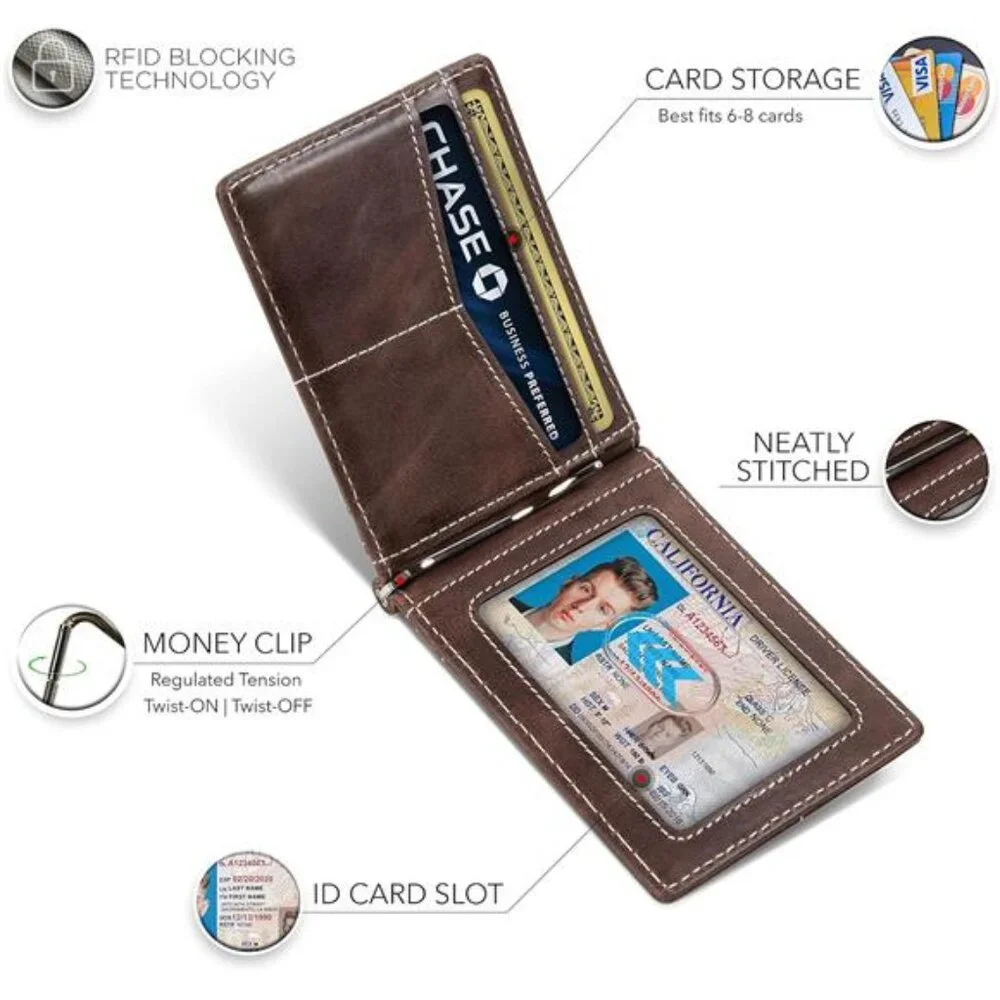 RFID Blocking Wallet Slim Bifold -Genuine Leather Minimalist Front Pocket Wallet